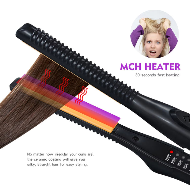 2 in 1 Mini Hair Straightener&Curler Small Flat Iron for Short Hair Women and Men Beard Straightener Pencil Hair Straightener