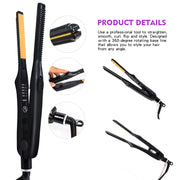 2 in 1 Mini Hair Straightener&Curler Small Flat Iron for Short Hair Women and Men Beard Straightener Pencil Hair Straightener