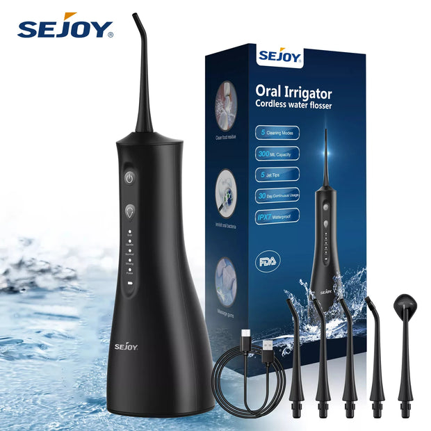 Cordless Water Dental Flosser for Teeth Cleaning Denture Brushes 5 Tips IPX7 Portable Oral Irrigator for Home Travel