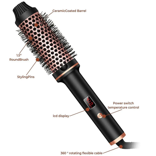 Thermal Brush 1.5 Inch Heated Curling Brush Ceramic Curling Iron Volumizing Brush Heating round Brush Travel Hair Curler Comb