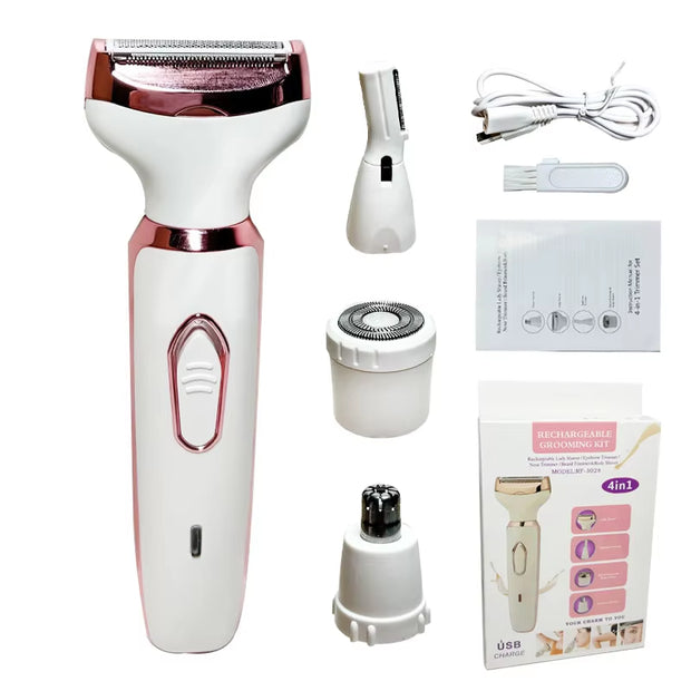 4 in 1 Electric Razor for Women Shaver Lady Shaver Body Hair Trimmer for Armpit Bikini Arm Leg Face Mustache Portable Painless