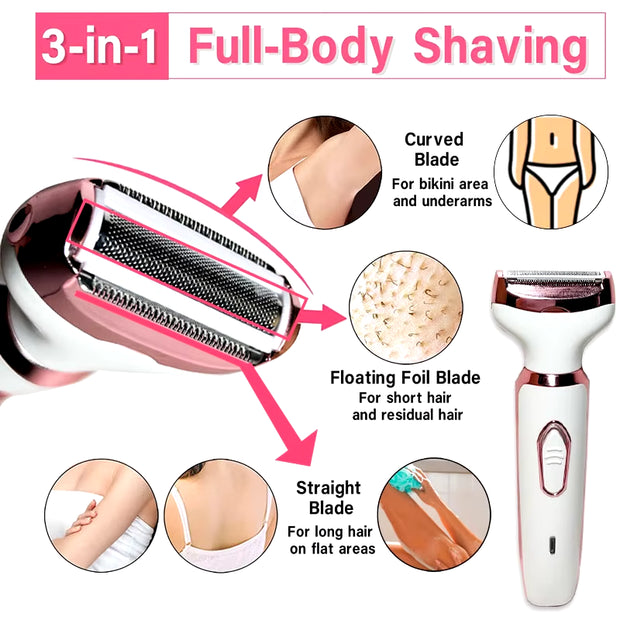 4 in 1 Electric Razor for Women Shaver Lady Shaver Body Hair Trimmer for Armpit Bikini Arm Leg Face Mustache Portable Painless